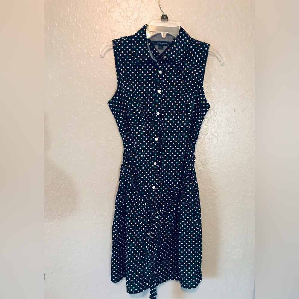 Tommy Hilfiger women's multi color polka dot button shirt dress size 8
